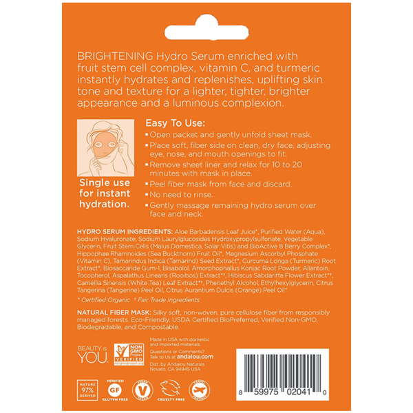 Andalou Brighten & Tighten Hydro Serum Facial Sheet Mask - 18mL - Image 3