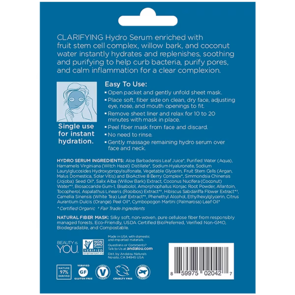 Andalou Pure Pore Hydro Serum Facial Sheet Mask - 18mL - Image 3