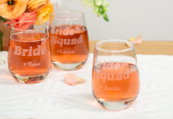Etched Stemless Wine Glasses