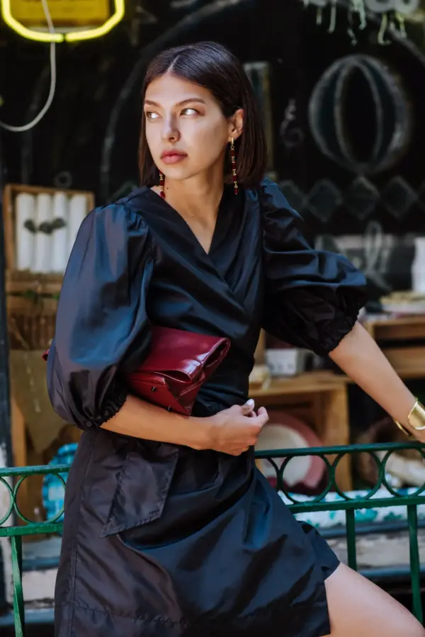 Black Lusso Wrap Dress Elegant Womens Wrap Dress - Image 3