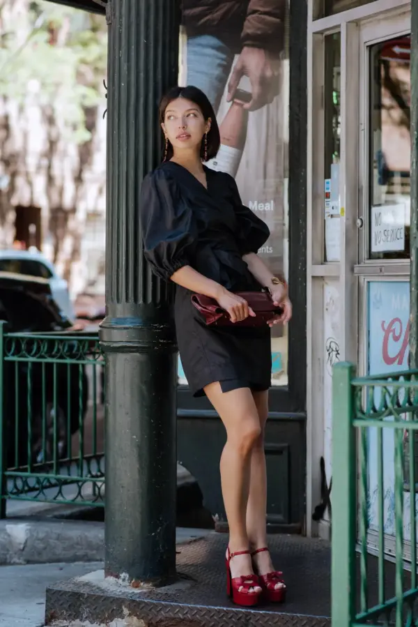Black Lusso Wrap Dress Elegant Womens Wrap Dress - Image 5