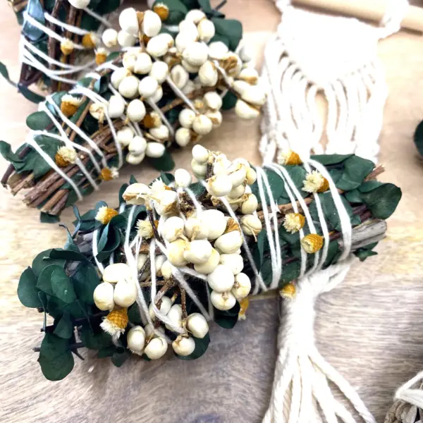 White Sage & Copal Smudge Stick with Eucalyptus, White Tallow Berries, 4" - Image 2
