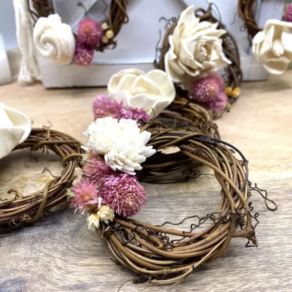 Mini Grapevine Wreath Ornaments with Dried Flowers, 3 - Image 3