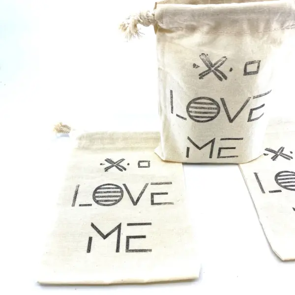 Hand Stamped, Love Me, Cotton Drawstring Pouches 4" x 6" - Image 10