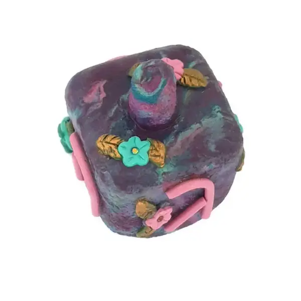Judaica Hanukkah Purple Floral Dreidel Pink Letters - Image 2