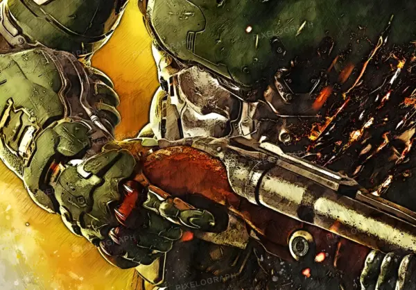 Doom Eternal, Doom digital, Doom Painting, Doom video game, Doom PS game art, Doom video game digital print, Doom first-person shooter, HQ - Image 4