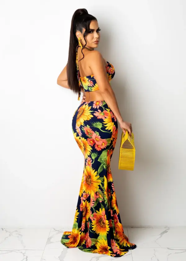 Veronica- Sunflower Print Cami Maxi Dress - Image 2