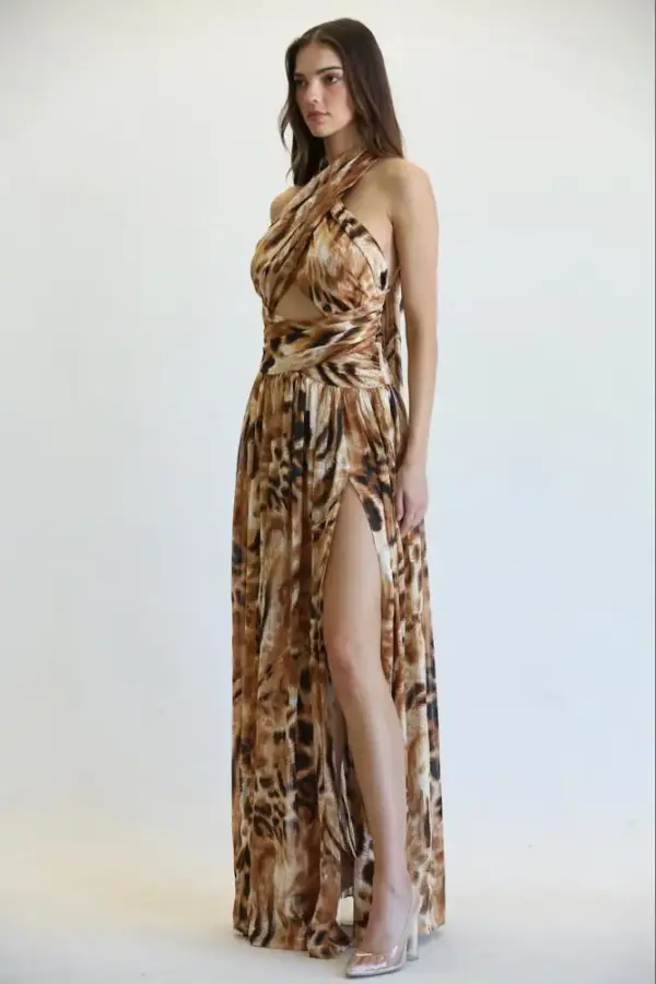 Torie - Gold Lurex Chiffon Fabric Dress - Image 2