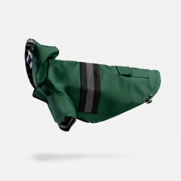 Aden Waterproof Dog Raincoat Green Vinyl Rain Jacket with Reflective Strip & Poop Bag Dispenser - Image 2