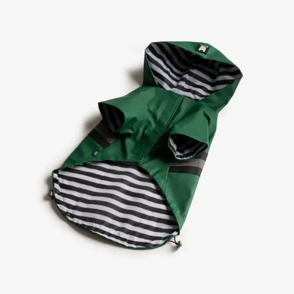 Aden Waterproof Dog Raincoat Green Vinyl Rain Jacket with Reflective Strip & Poop Bag Dispenser - Image 3