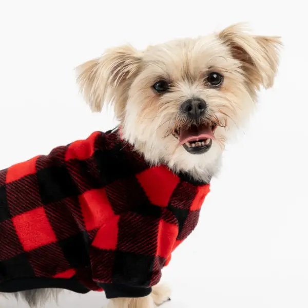Buffalo Plaid Dog Pajamas Red Cozy Fleece Onesie with Velcro Closure