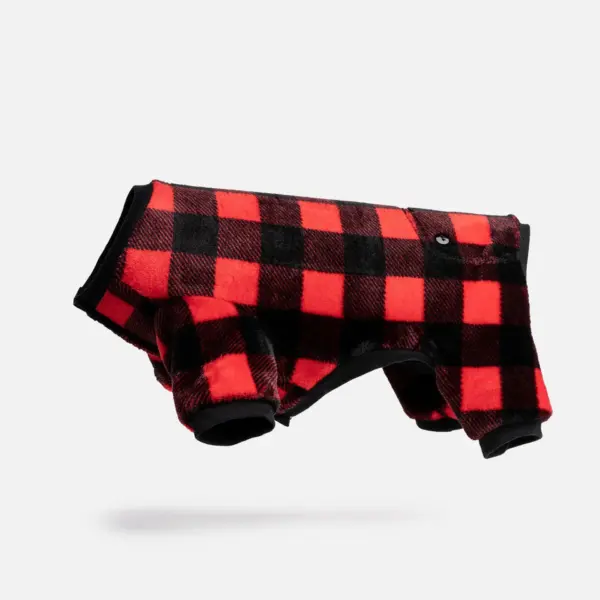Buffalo Plaid Dog Pajamas Red Cozy Fleece Onesie with Velcro Closure - Image 3