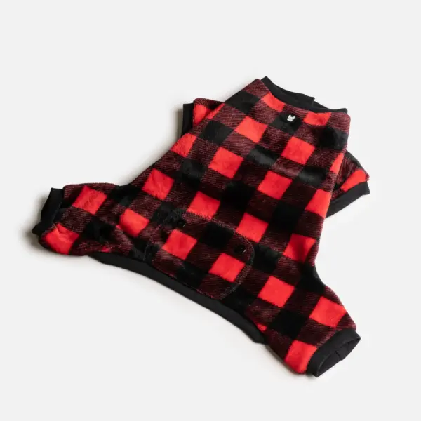 Buffalo Plaid Dog Pajamas Red Cozy Fleece Onesie with Velcro Closure - Image 4