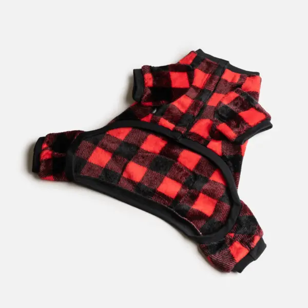 Buffalo Plaid Dog Pajamas Red Cozy Fleece Onesie with Velcro Closure - Image 5