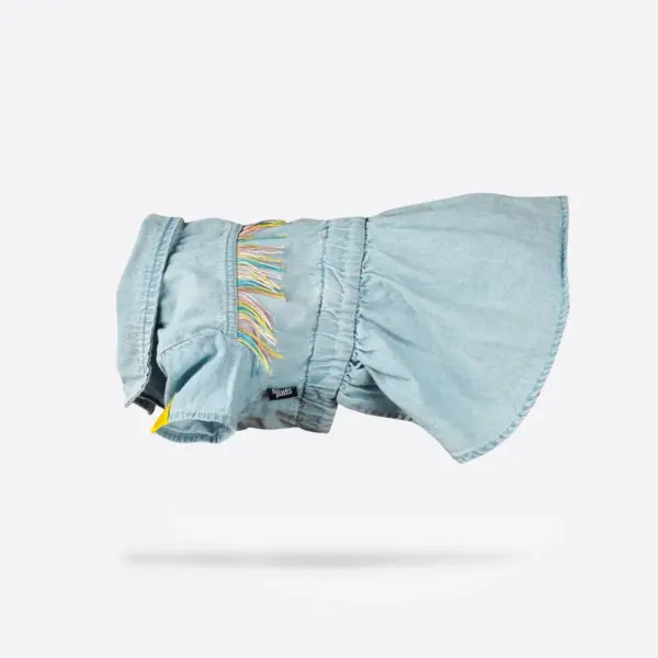 Ocean Denim Dog Dress Chic Festival-Ready Outfit with Rainbow Fringe & Leash Opening - Image 2