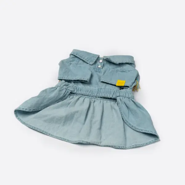 Ocean Denim Dog Dress Chic Festival-Ready Outfit with Rainbow Fringe & Leash Opening - Image 4