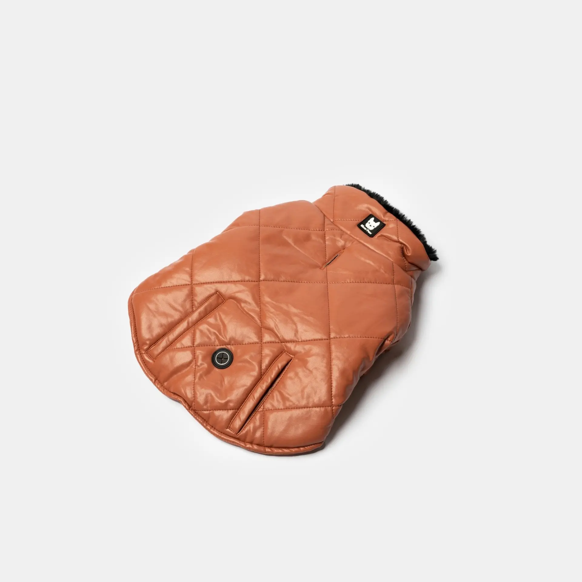 Phoenix Dog Jacket - Terracotta | Quilted Vegan Leather Coat with Faux Fur Lining - Image 2