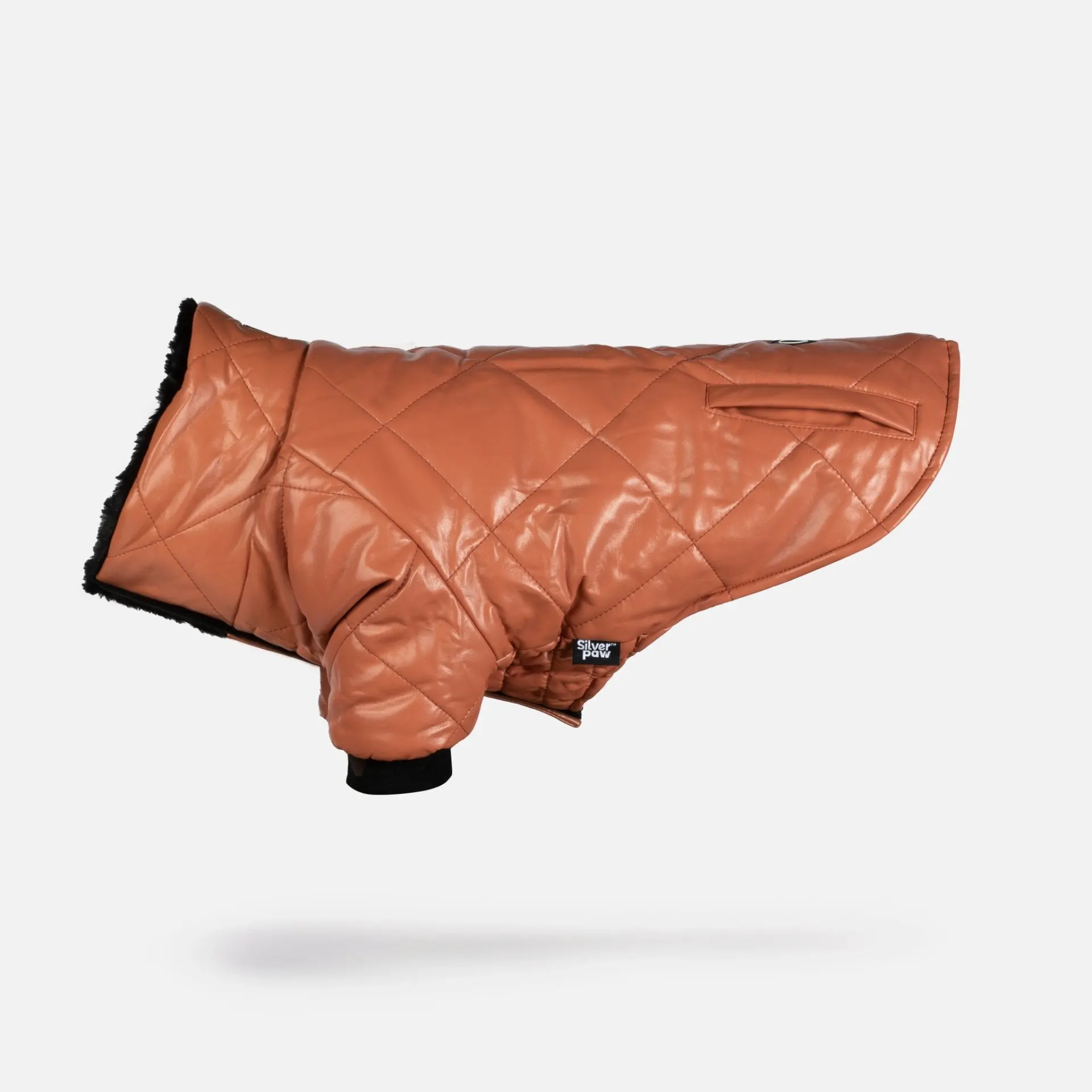 Phoenix Dog Jacket - Terracotta | Quilted Vegan Leather Coat with Faux Fur Lining - Image 4