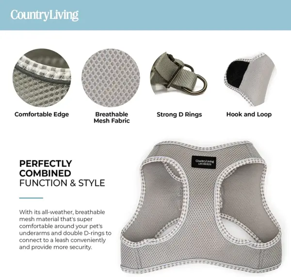 Step-In Dog Harness No-Pull Breathable Mesh Vest with Secure Buckle (Grey) - Image 5