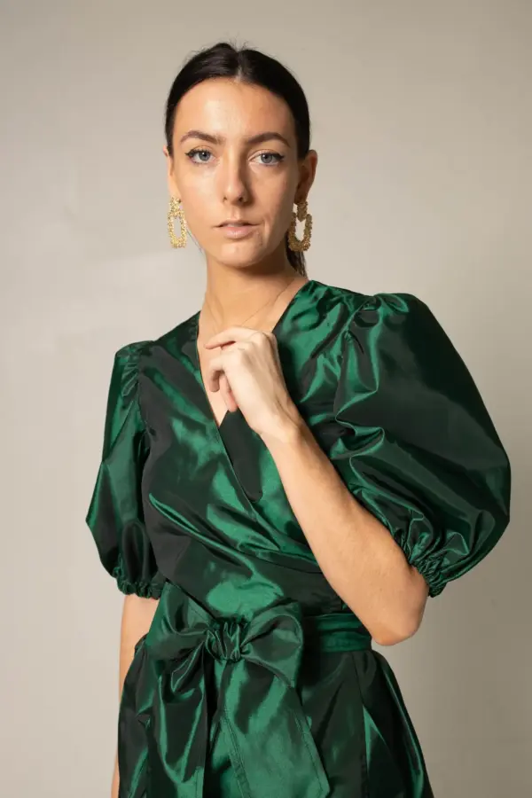 Glimmer Green Wrap Dress Womens Elegant Wrap Dress - Image 2