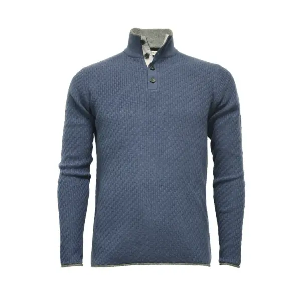 Camel Cashmere Sweater Button Neck Andromeda in Carbon Stitch - Image 3