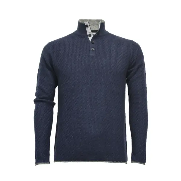 Camel Cashmere Sweater Button Neck Andromeda in Carbon Stitch - Image 6