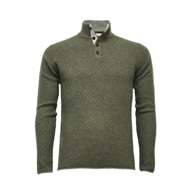 Camel Cashmere Sweater Button Neck Andromeda in Carbon Stitch - Image 7