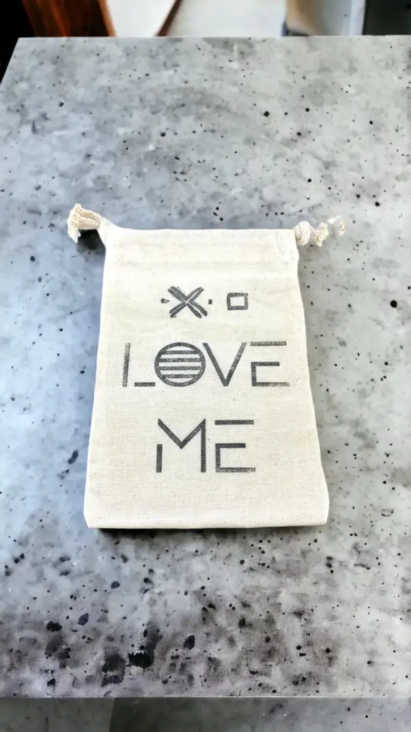 Hand Stamped, Love Me, Cotton Drawstring Pouches 4" x 6" - Image 4