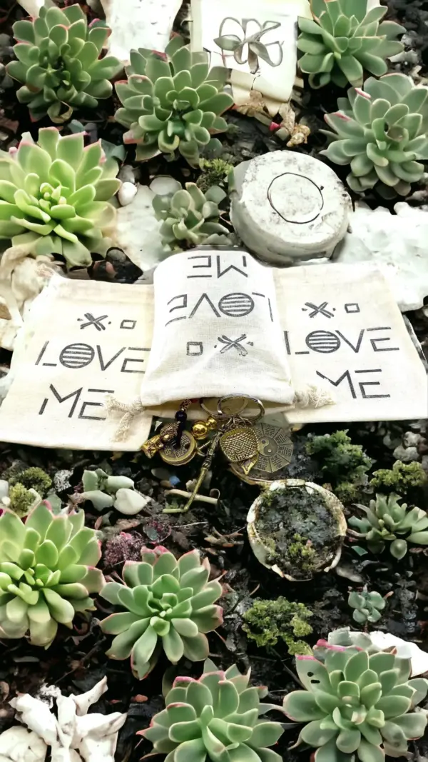 Hand Stamped, Love Me, Cotton Drawstring Pouches 4" x 6" - Image 2