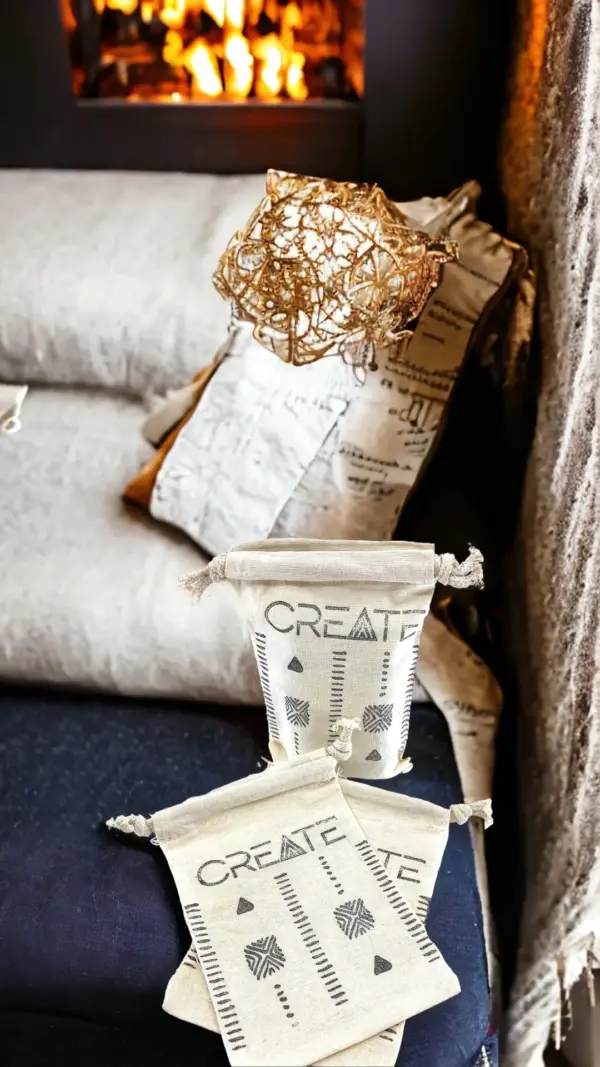 Hand Stamped, Create, Cotton Drawstring Pouches 4" x 6" - Image 4