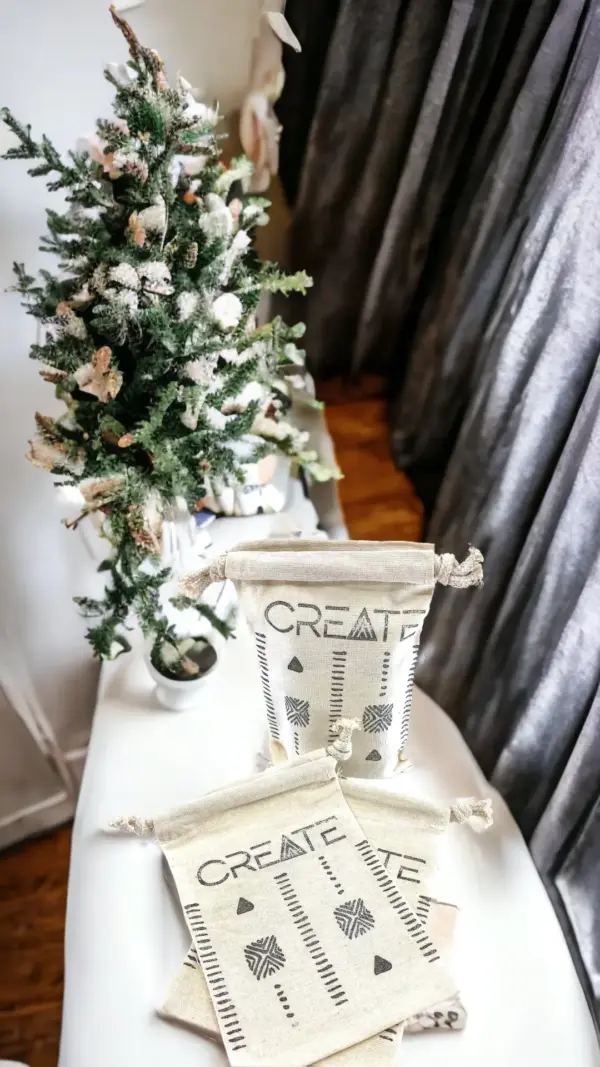 Hand Stamped, Create, Cotton Drawstring Pouches 4" x 6" - Image 5