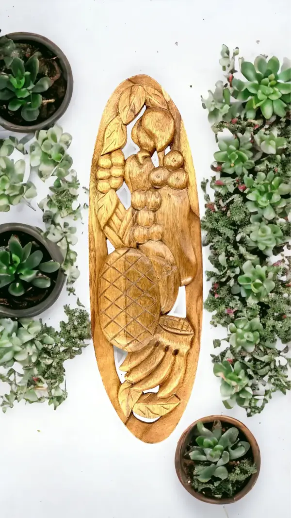 Vintage, Monkeypod, Hand Carved, Prosperity Fruits, Wooden Wall Plaque - Image 2