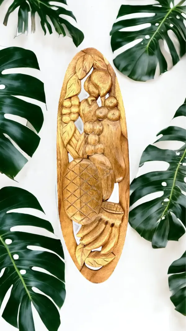 Vintage, Monkeypod, Hand Carved, Prosperity Fruits, Wooden Wall Plaque - Image 3