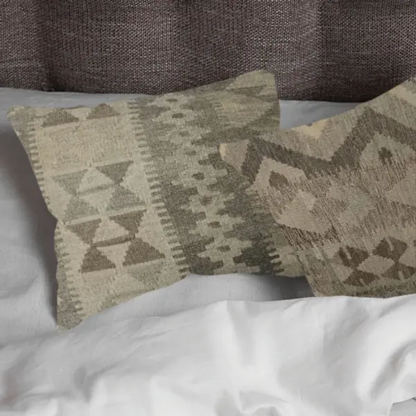 Kilim Handwoven Gray Olive Cushion Cover