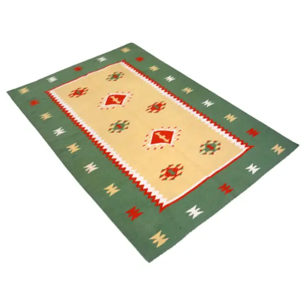 Vintage Handwoven Glade Green Kilim Rug - Image 3