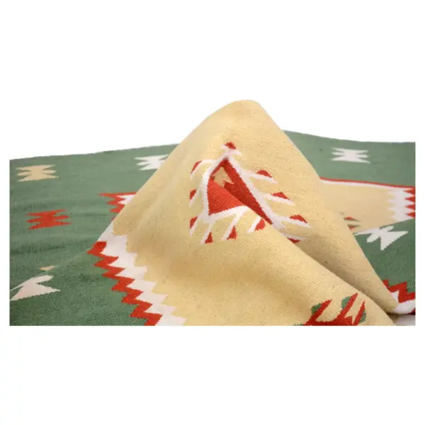 Vintage Handwoven Glade Green Kilim Rug - Image 5