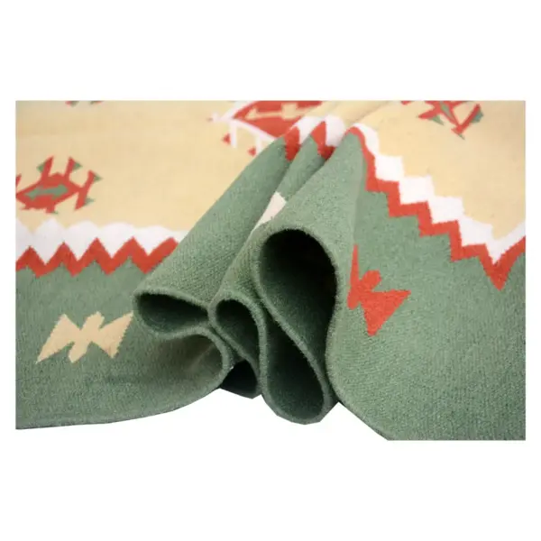 Vintage Handwoven Glade Green Kilim Rug - Image 6