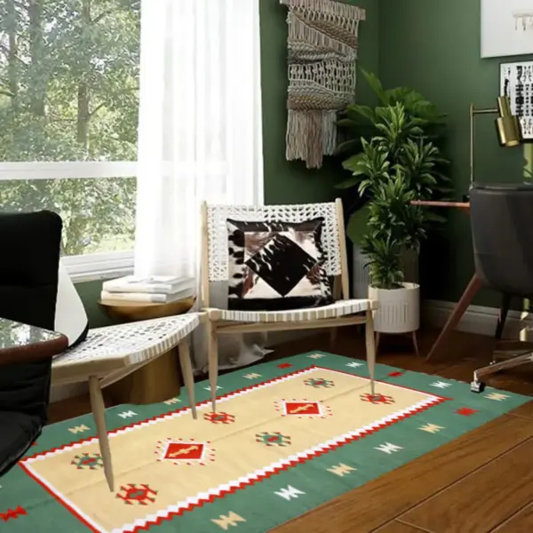 Vintage Handwoven Glade Green Kilim Rug - Image 2