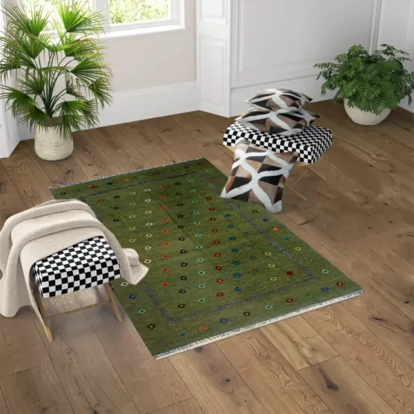 Soumak Thatch Green Kilim Rug - Image 2