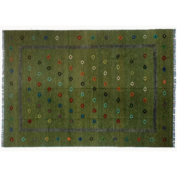 Soumak Thatch Green Kilim Rug - Image 4
