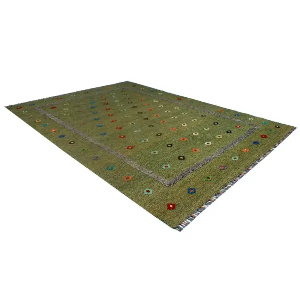 Soumak Thatch Green Kilim Rug - Image 5