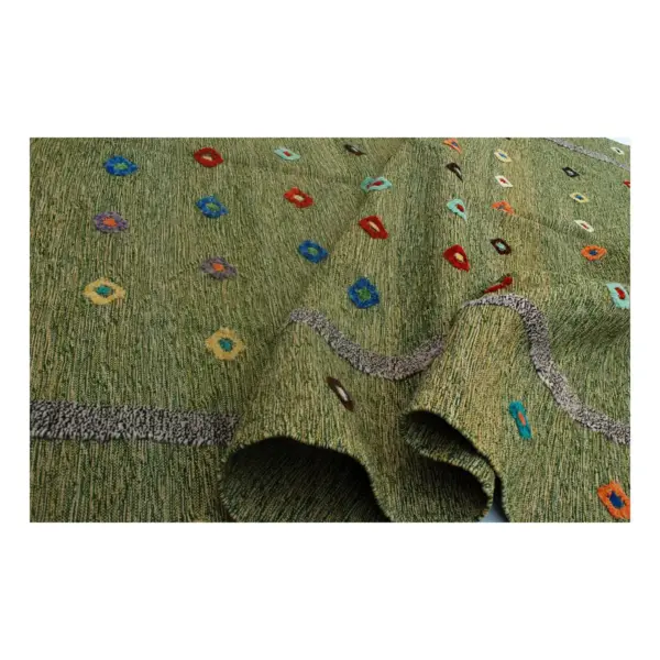 Soumak Thatch Green Kilim Rug - Image 6