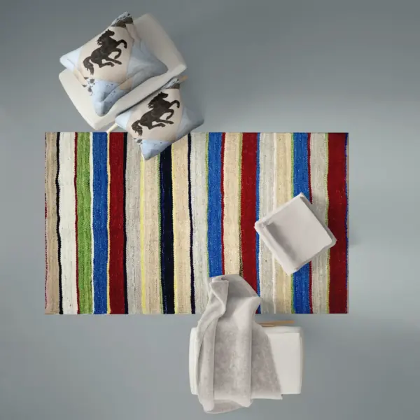 Striped Handmade Colored Kilim Rugs - Image 4