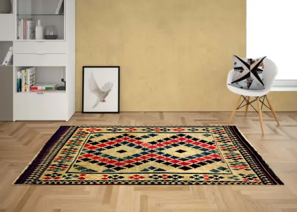 Rectangular Gold Sand Kilim Rugs - Image 5