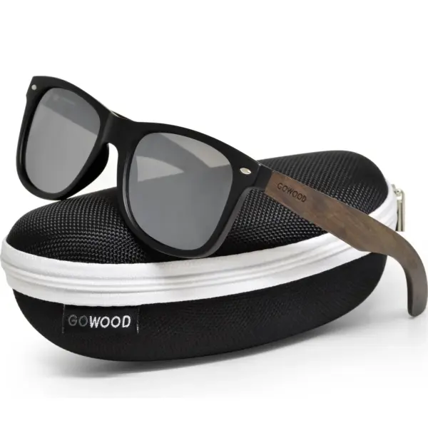 Ebony wood classic style sunglasses with silver mirrored polarized lenses - Image 2