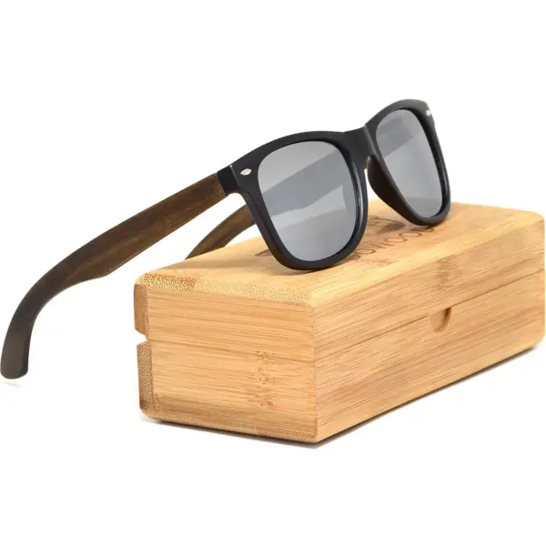 Ebony wood classic style sunglasses with silver mirrored polarized lenses - Image 4