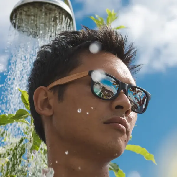 Bamboo wood classic style sunglasses with silver mirrored polarized lenses - Image 11