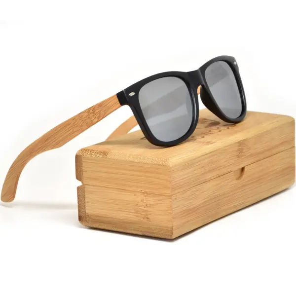 Bamboo wood classic style sunglasses with silver mirrored polarized lenses - Image 2