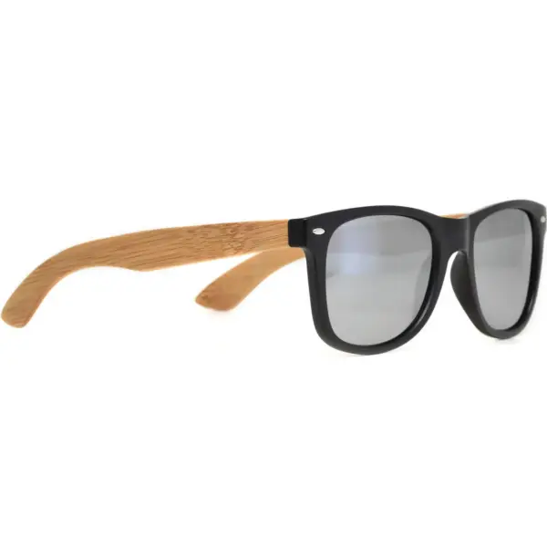 Bamboo wood classic style sunglasses with silver mirrored polarized lenses - Image 3