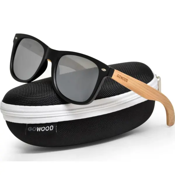Bamboo wood classic style sunglasses with silver mirrored polarized lenses - Image 4